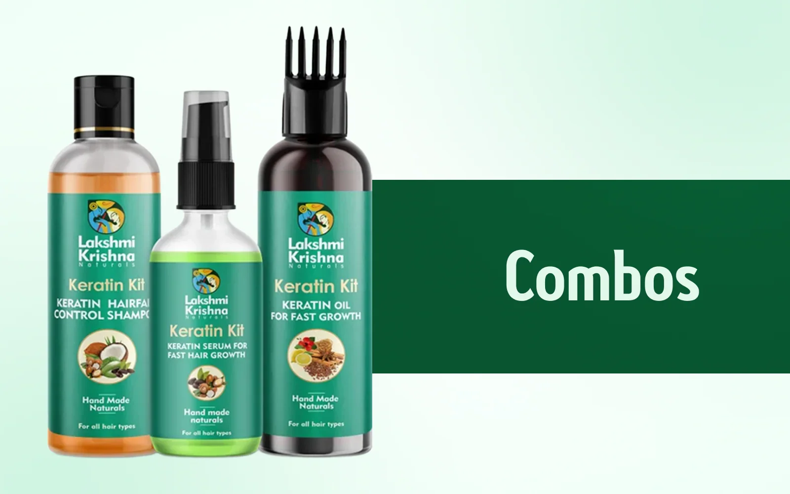 Lakshmi Krishna Naturals Keratin Kit combo with hairfall control shampoo, serum, and keratin oil for fast hair growth