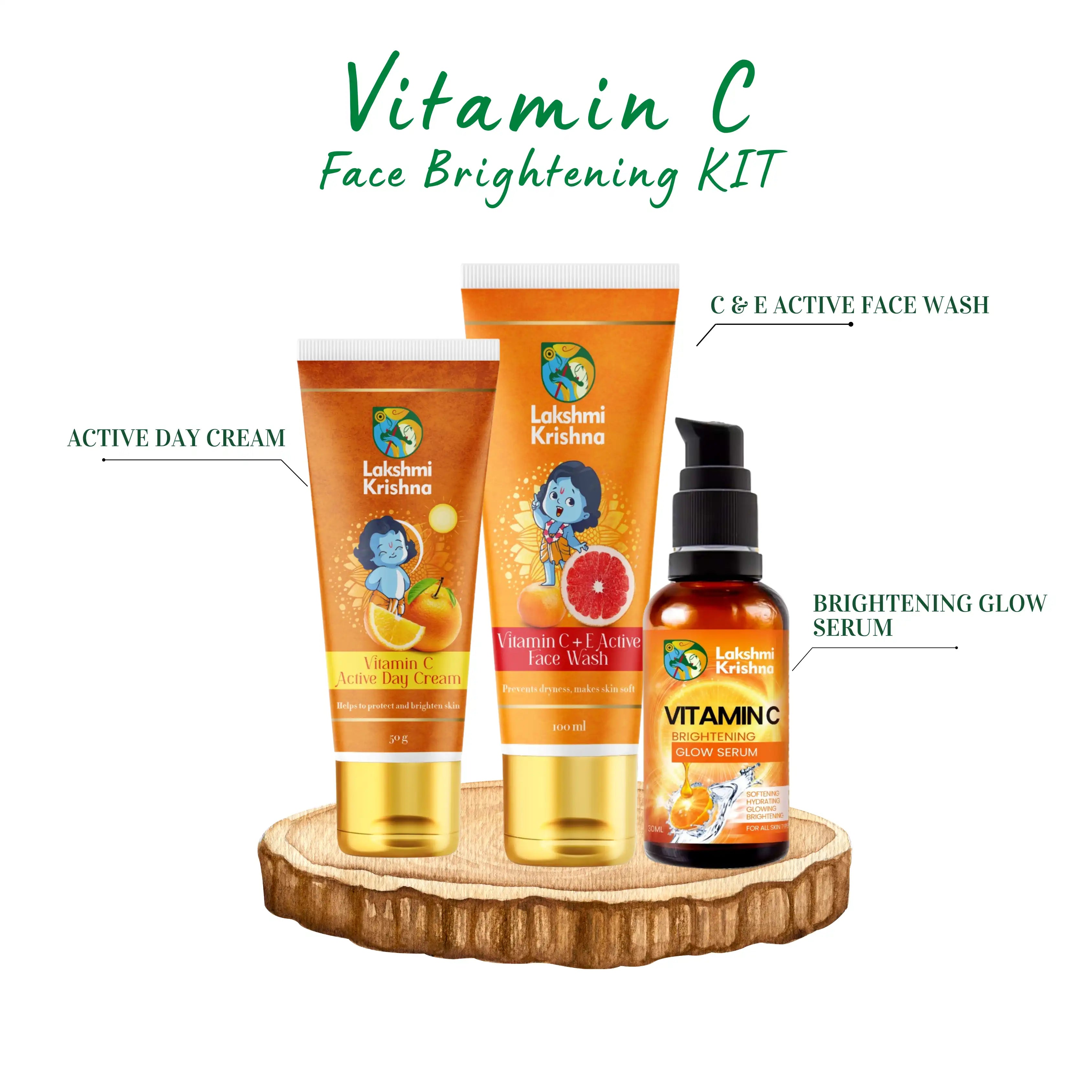 Combo Kit: Vitamin C Day Cream, Vitamin C + E Active Face Wash, and Vitamin C Serum