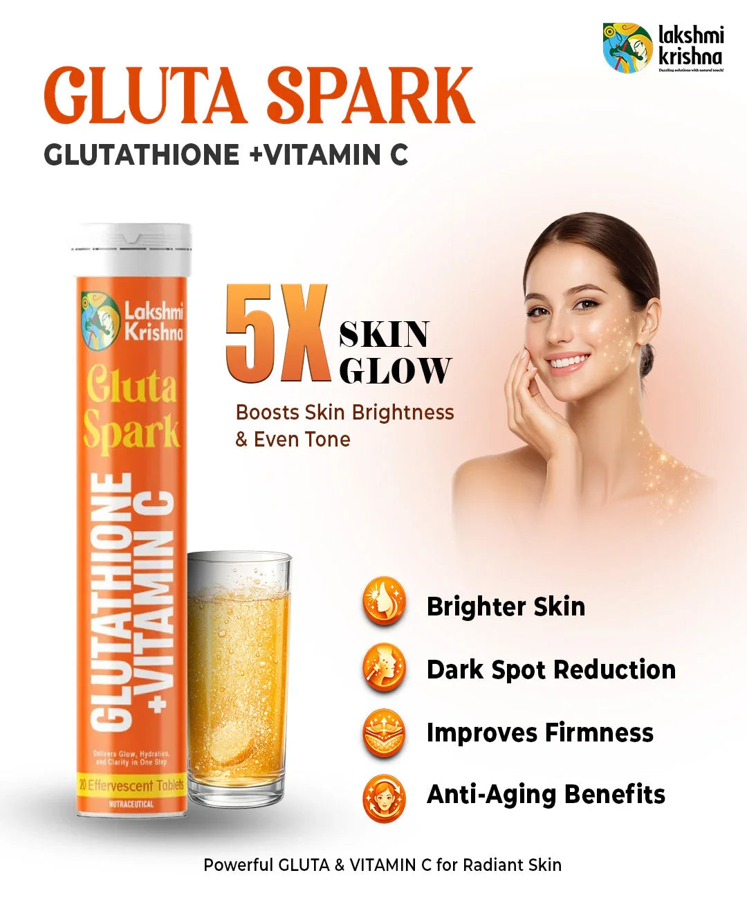 Gluta Spark Glutathione + Vitamin C Effervescent Tablets (20 Tabs) Lakshmi Krishna Naturals Gluta Spark Glutathione + Vitamin C Effervescent Tablets (20 Tabs) Lakshmi Krishna Naturals