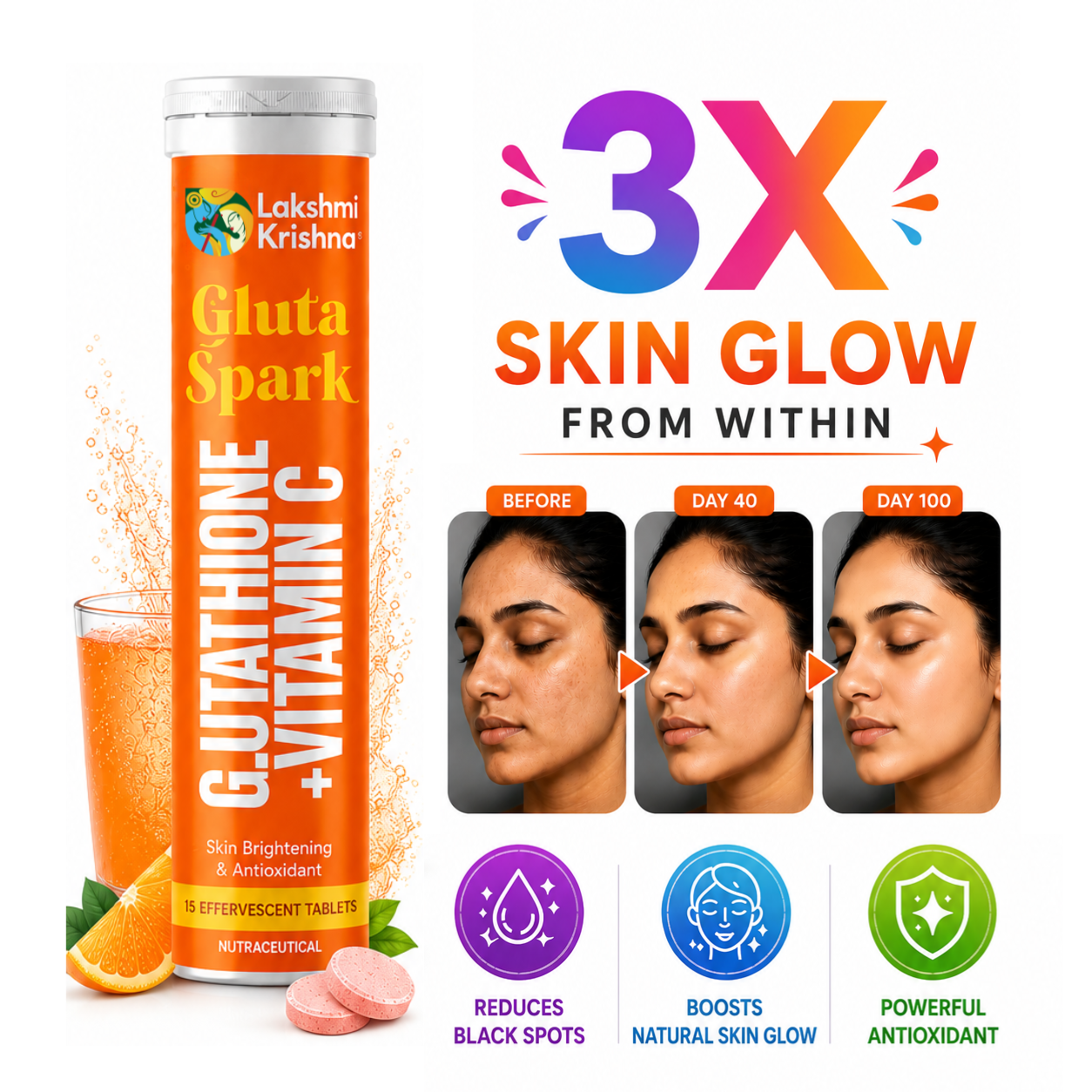 Gluta Spark Glutathione + Vitamin C Effervescent Tablets (20 Tabs)