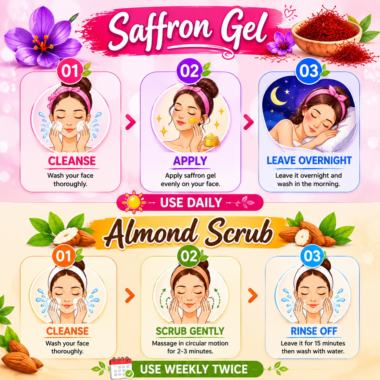 Combo of Saffron Gel & Almond Scrub