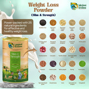 Lakshmi Krishna Weight Loss Powder can with 25 natural ingredients like bamboo rice, millets, beans, peas, and seeds for healthy weight loss