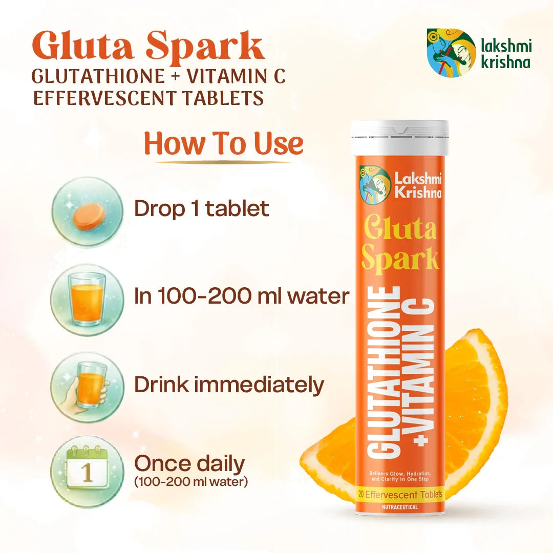 Gluta Spark Glutathione + Vitamin C Effervescent Tablets (20 Tabs) Lakshmi Krishna Naturals Gluta Spark Glutathione + Vitamin C Effervescent Tablets (20 Tabs) Lakshmi Krishna Naturals