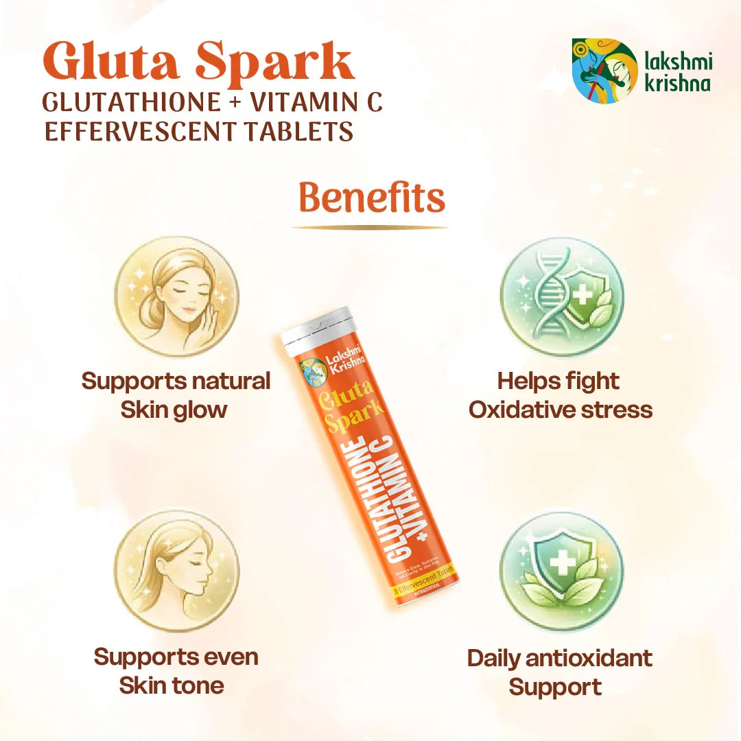 Gluta Spark Glutathione + Vitamin C Effervescent Tablets (20 Tabs) Lakshmi Krishna Naturals Gluta Spark Glutathione + Vitamin C Effervescent Tablets (20 Tabs) Lakshmi Krishna Naturals