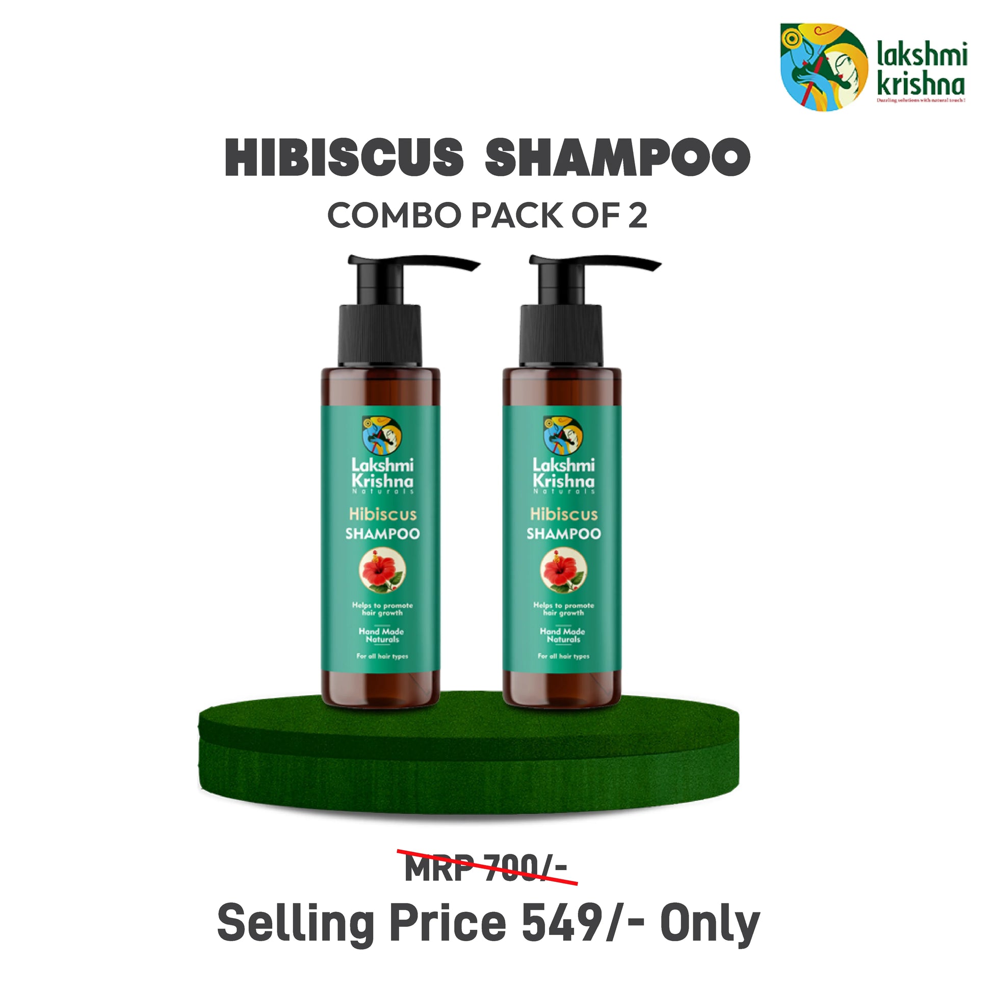 Lakshmi Krishna Naturals Hibiscus Shampoo combo pack of 2 bottles promoting hair growth